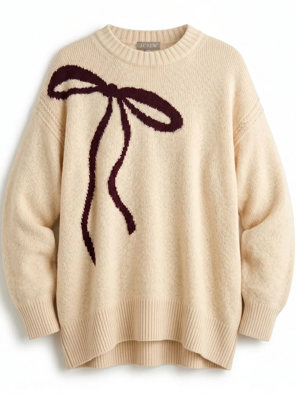 J. Crew Relaxed Crewneck Pullover Bow Print Oversized Wool Alpaca L XL NWT